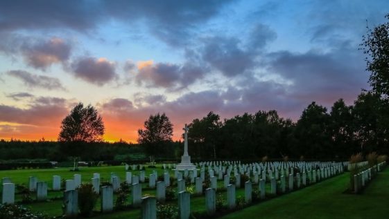 Commonwealth War Graves at dusk.